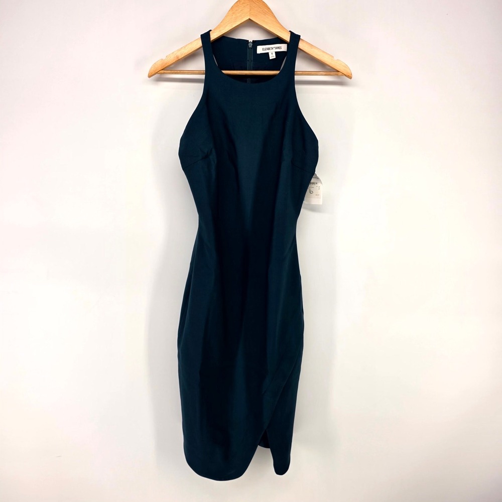 Elizabeth and James Dress Womens 6 Teal Halter Neck Tulip Hem Sheath Cocktail